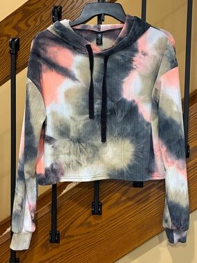 Noli Yoga Top cropped tie-dye hooded Multi Color SZ. Small
